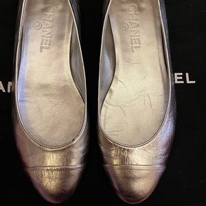 Chanel Silver Flats With Silver Logo Size 37 or 6.5
